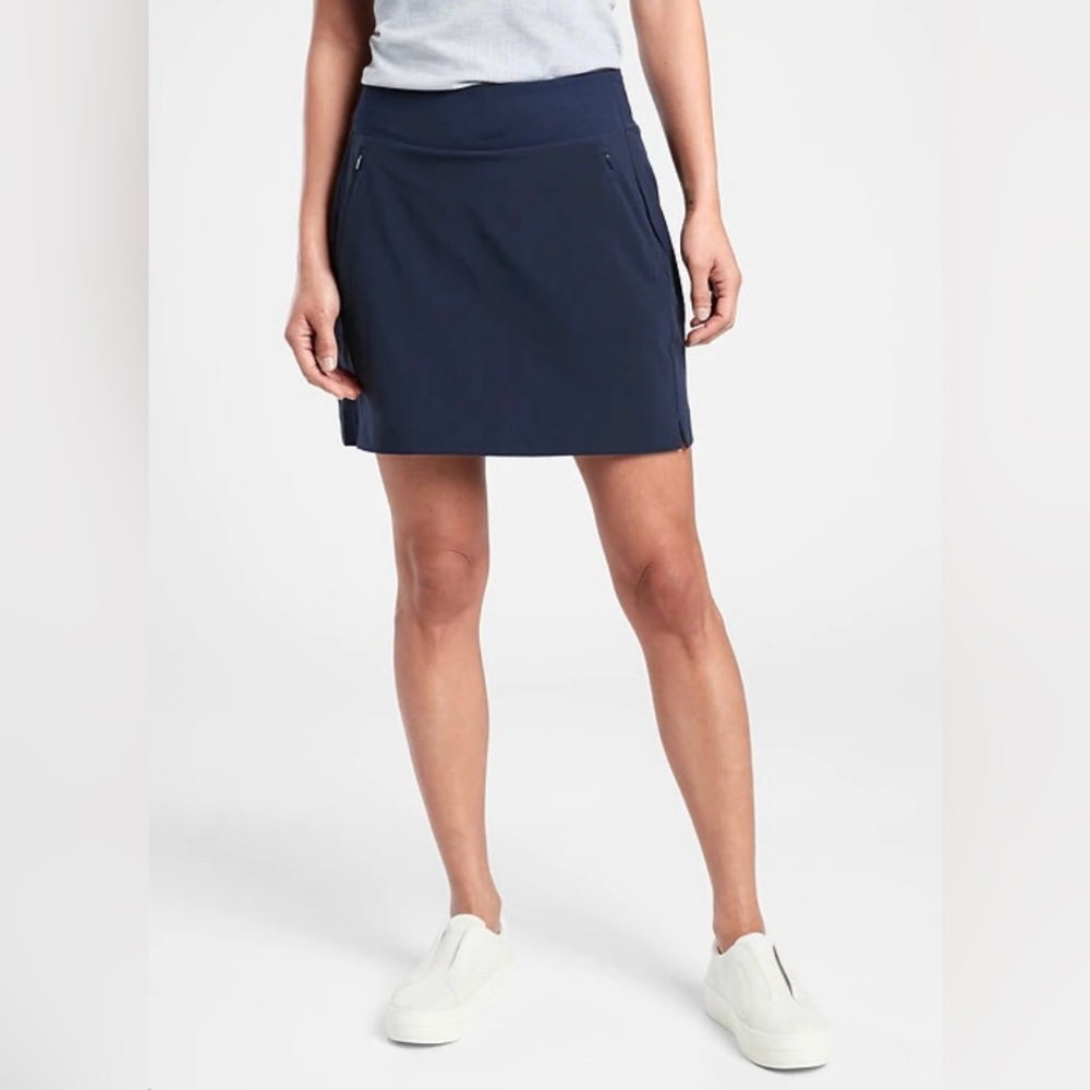 Athleta Navy Blue Soho Skort Skirt Womens Size 12 Tennis Golf Zippered pockets